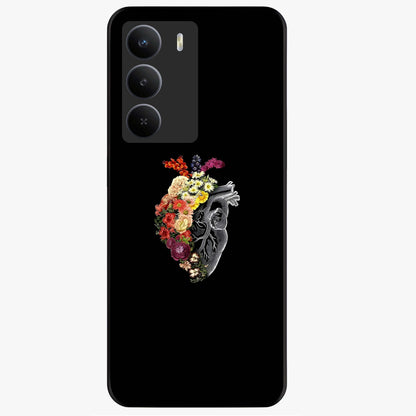 Heart With Flowers Glass Case showing flat back view with heart shaped floral artwork and glossy glass finish.
