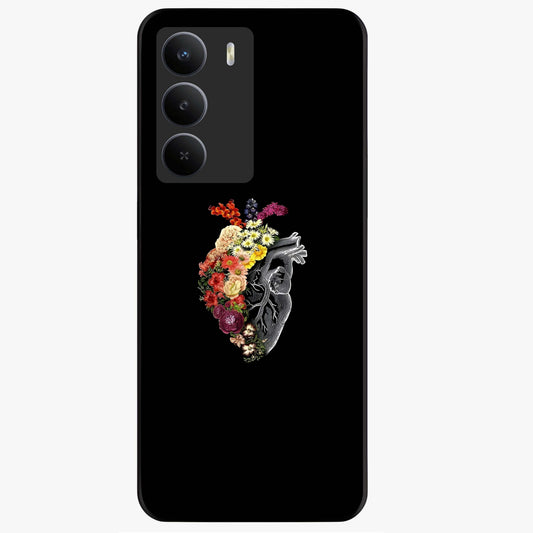 Heart With Flowers Glass Case showing flat back view with heart shaped floral artwork and glossy glass finish.