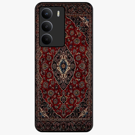 Heritage Carpet Royale Glass Case showing flat back view with ornate Persian carpet inspired pattern and glossy glass finish.