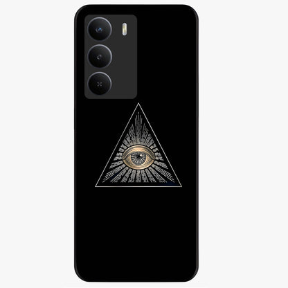 Illuminati Evil Glass Case showing flat back view with mysterious illuminati symbol artwork and glossy glass finish.