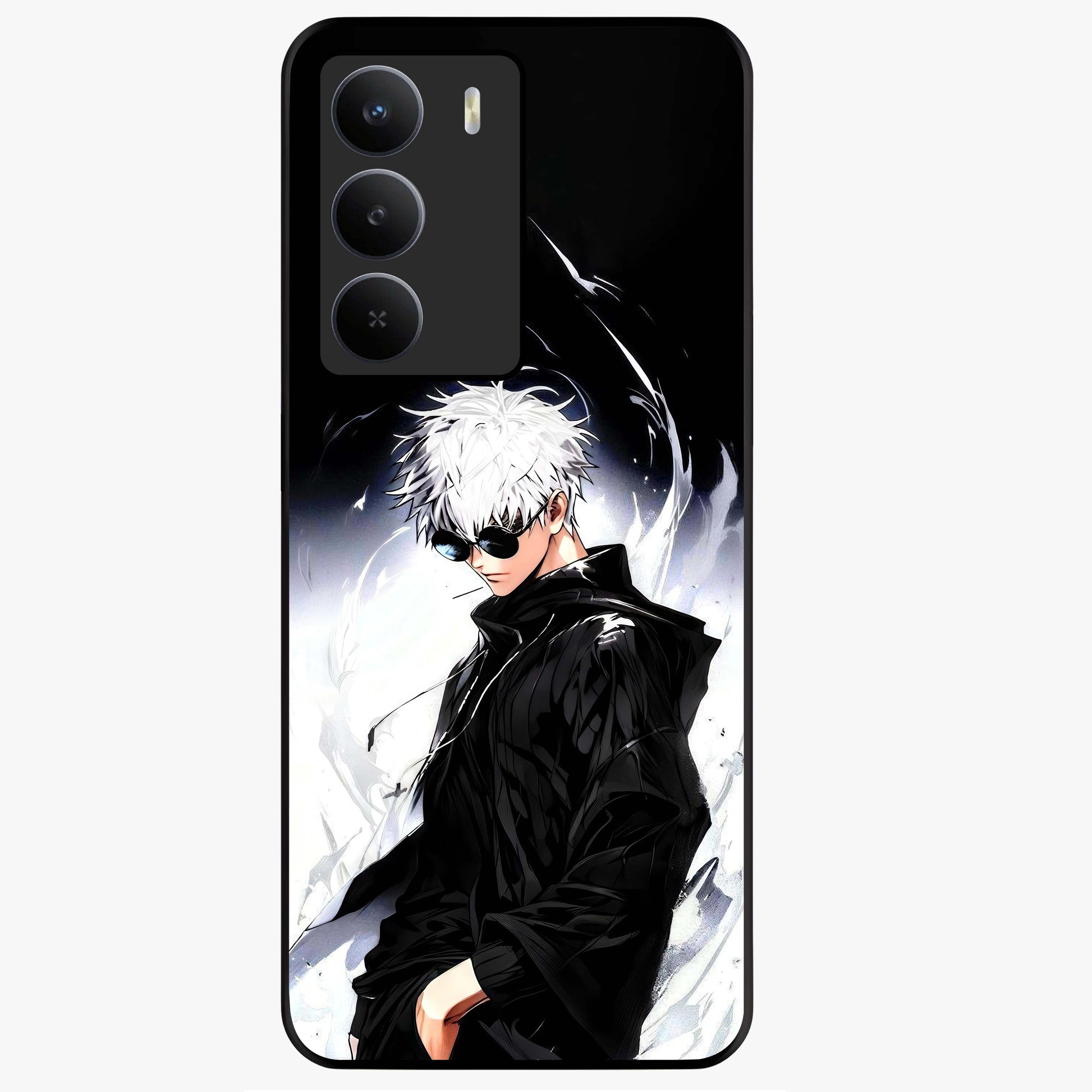 Limitless Shadow King Glass Case showing flat back view with powerful shadow warrior artwork and glossy glass finish.