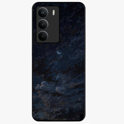 Lunar Veil Silence Glass Case showing flat back view with mystical moon veil artwork and glossy glass finish.