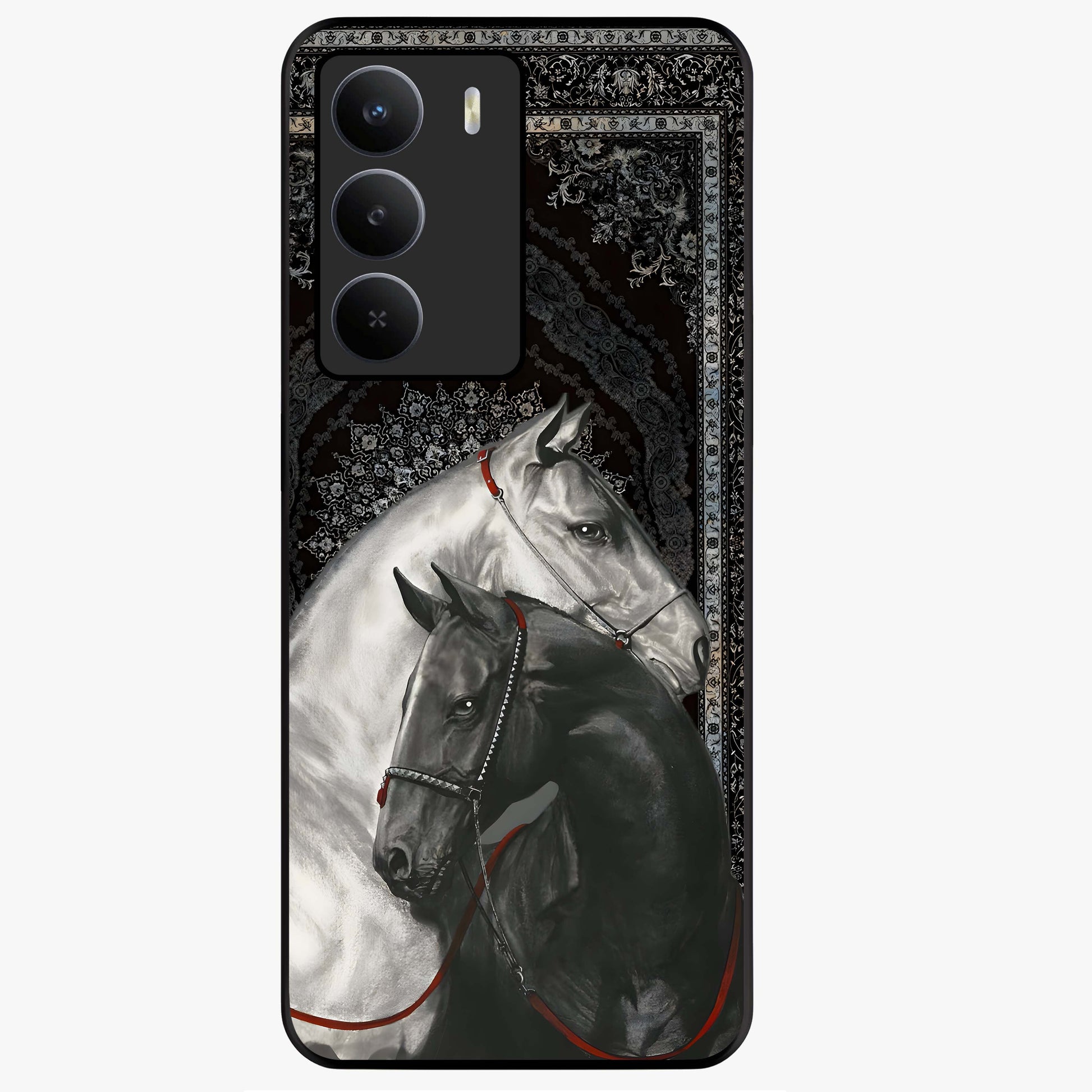Majestic Ride Legacy Glass Case showing flat back view with powerful automotive inspired artwork and glossy glass finish.