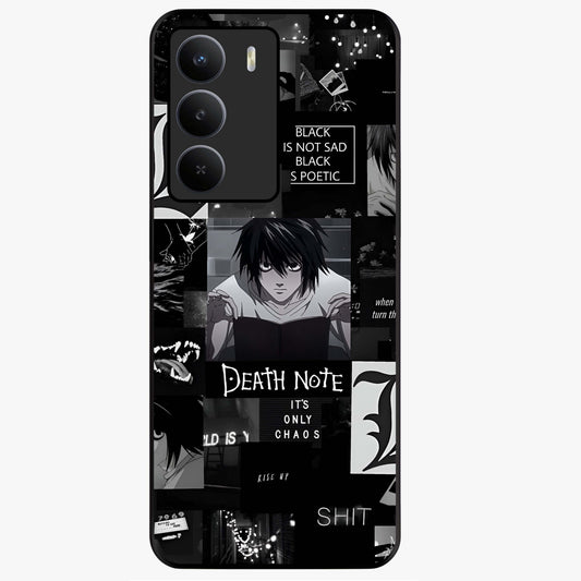 Midnight Chaos Mind Glass Case showing flat back view with abstract dark themed artwork and glossy glass finish.