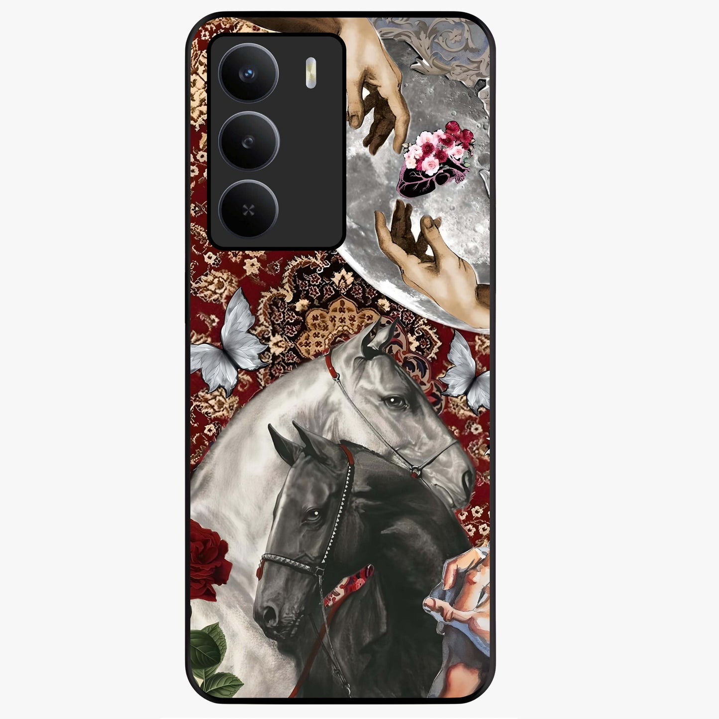 Moonlit Royal Stallion Glass Case showing flat back view with majestic horse under moonlight artwork and glossy glass finish.