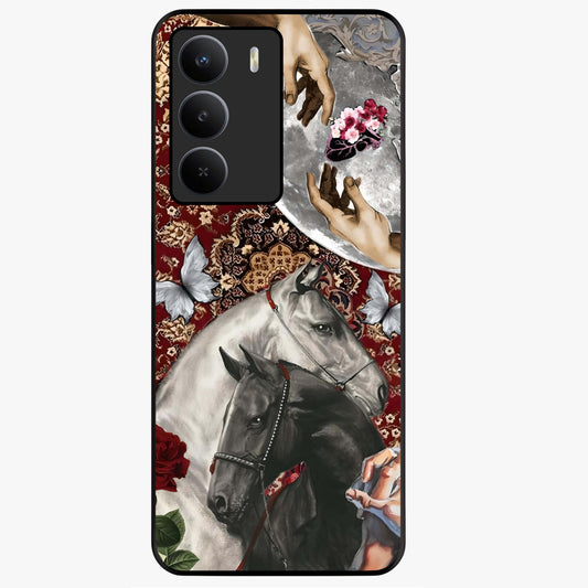 Moonlit Royal Stallion Glass Case showing flat back view with majestic horse under moonlight artwork and glossy glass finish.