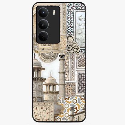 Mughal Marble Legacy Glass Case showing flat back view with intricate Mughal inspired marble pattern and glossy glass finish.