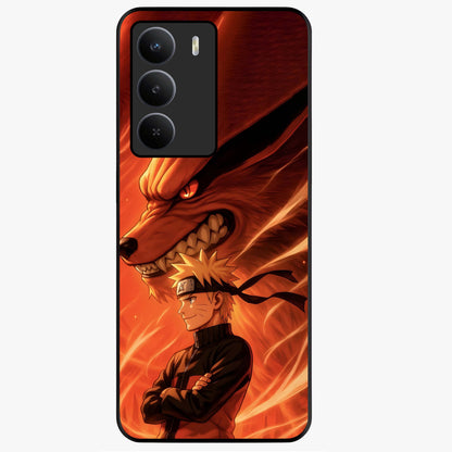 Nine Tails Legacy Glass Case showing flat back view with powerful nine-tailed fox inspired artwork and glossy glass finish.