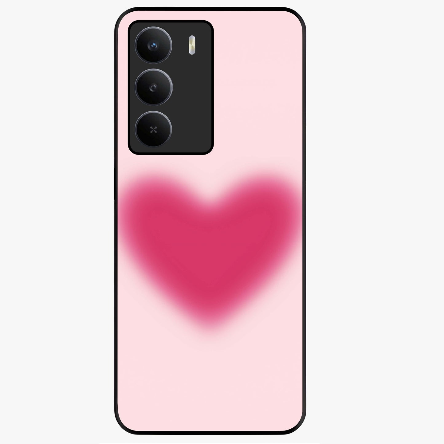 Pink Aura Heart Glass Case showing flat back view with glowing heart artwork and glossy glass finish.
