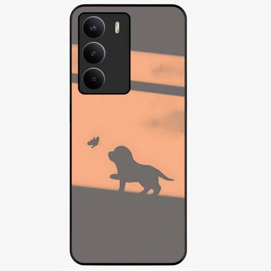 Puppy Shadow Art Glass Case showing flat back view with cute puppy shadow style artwork and glossy glass finish.