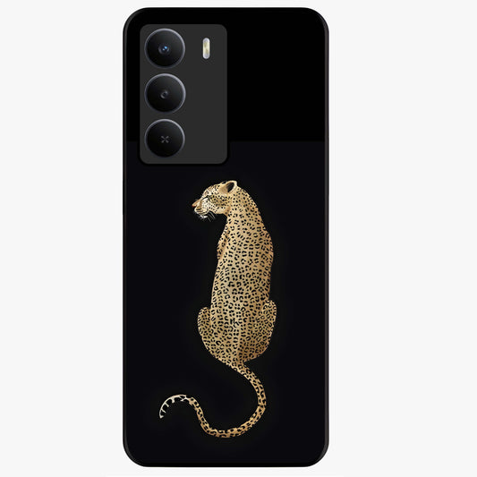 Regal Leopard Glass Case showing flat back view with bold leopard artwork and glossy glass finish.