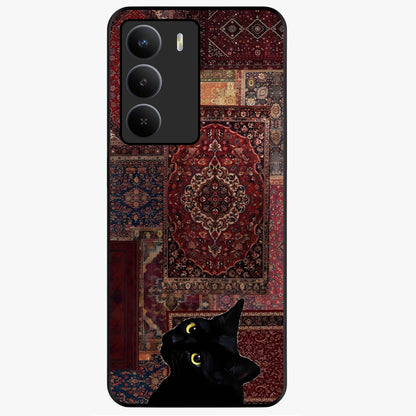 Regal Magic Cat Apple Glass Case showing flat back view with magical cat artwork holding apple and glossy glass finish.
