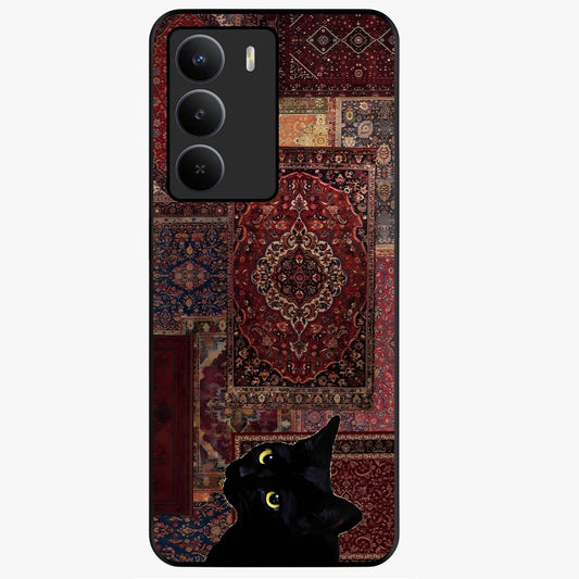 Regal Magic Cat Apple Glass Case showing flat back view with magical cat artwork holding apple and glossy glass finish.