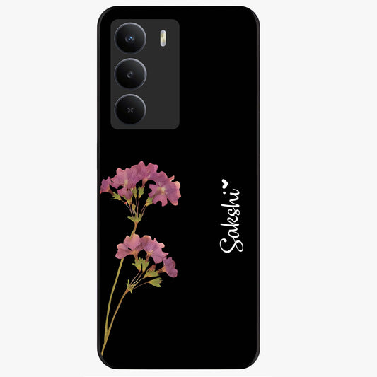Riching Lavender Flower Custom Name Glass Case showing flat back view with lavender floral artwork and personalized name design.