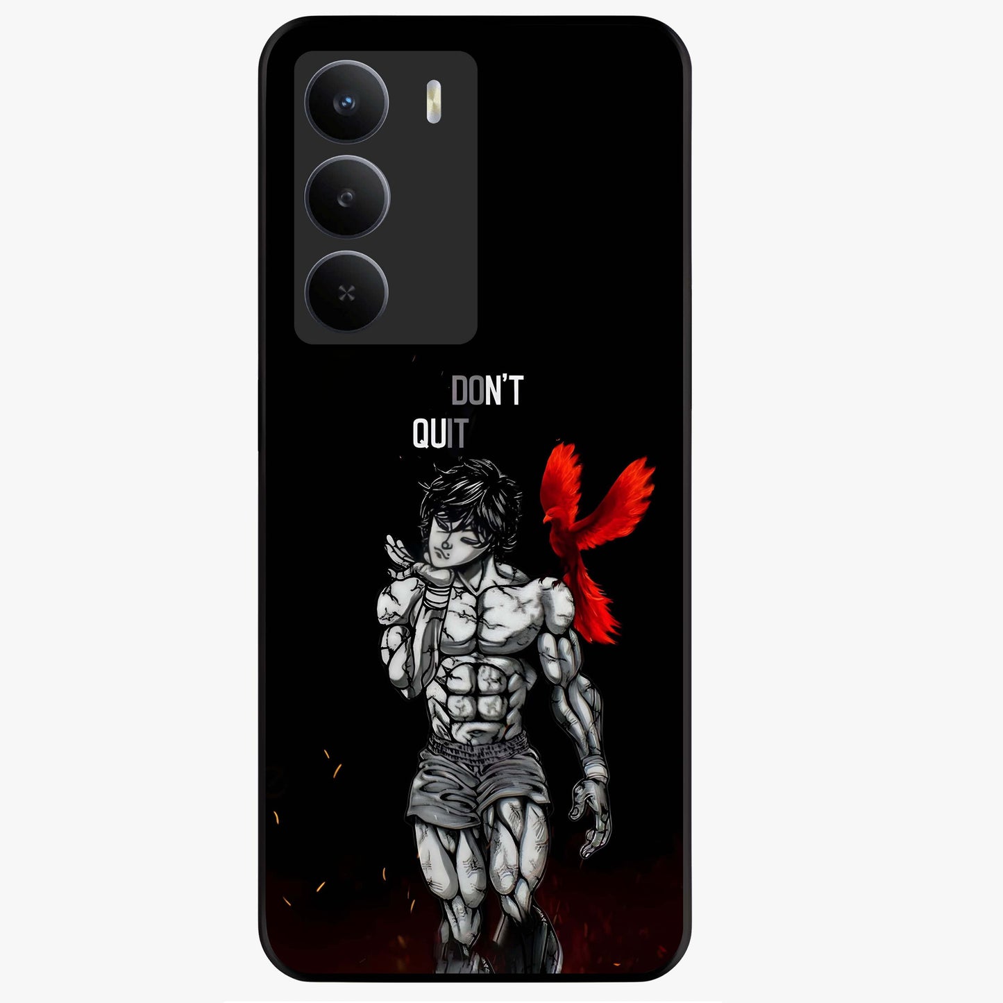 Rise Beyond Limits Glass Case showing flat back view with motivational typography artwork and glossy glass finish.