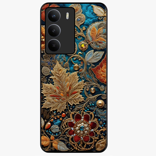 Royal Jewel Garden Glass Case showing flat back view with decorative floral garden artwork and glossy glass finish.