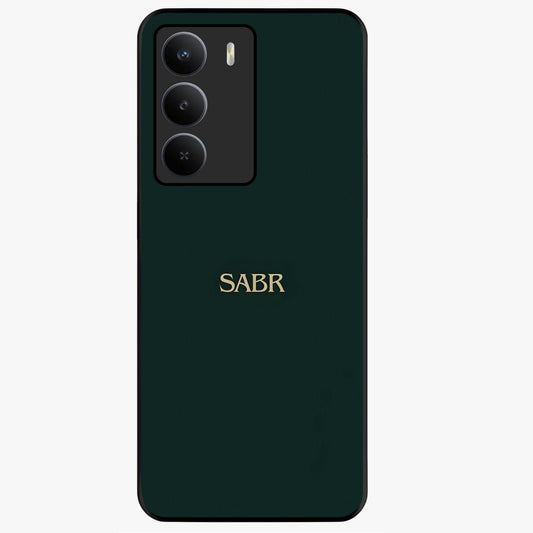 Sabr Minimal Patience Glass Case showing flat back view with minimalist typography artwork and glossy glass finish.