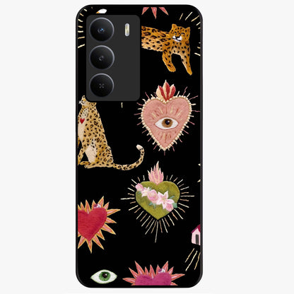Sacred Jungle Heart Glass Case showing flat back view with jungle inspired heart artwork and glossy glass finish.