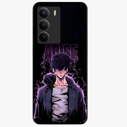 Shadow Monarch Awakening Glass Case showing flat back view with powerful dark monarch themed artwork and glossy glass finish.