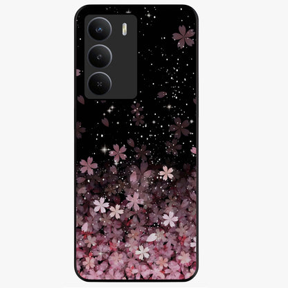 Small Starry Flowers Glass Case showing flat back view with delicate starry floral artwork and glossy glass finish.