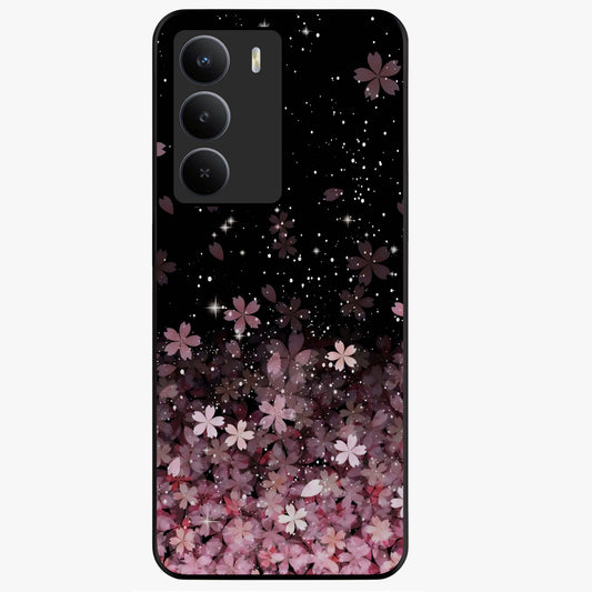 Small Starry Flowers Glass Case showing flat back view with delicate starry floral artwork and glossy glass finish.