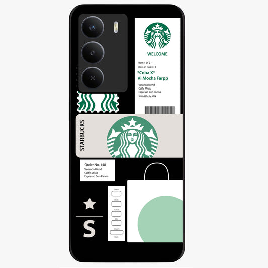 Starbucks Mocha Glass Case showing flat back view with coffee inspired artwork and glossy glass finish.