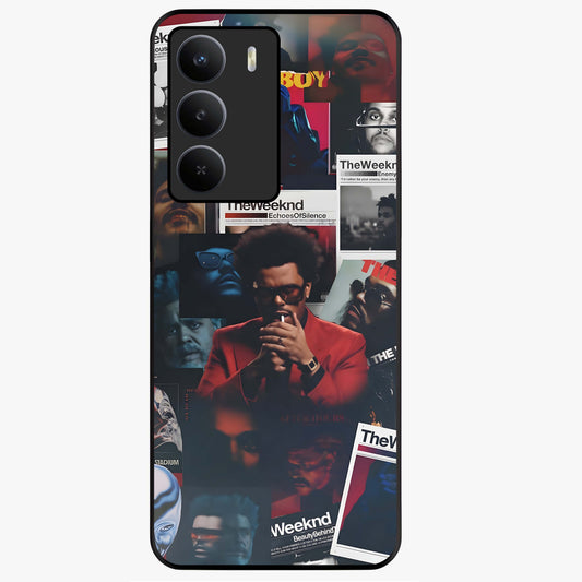 The Weeknd Glass Case showing flat back view with music inspired artistic portrait artwork and glossy glass finish.