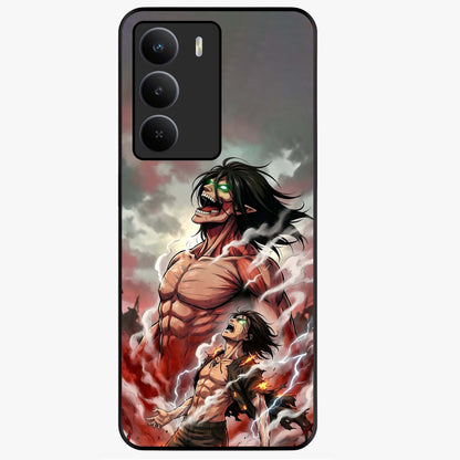 Titan Awakening Fury Glass Case showing flat back view with powerful titan inspired artwork and glossy glass finish.