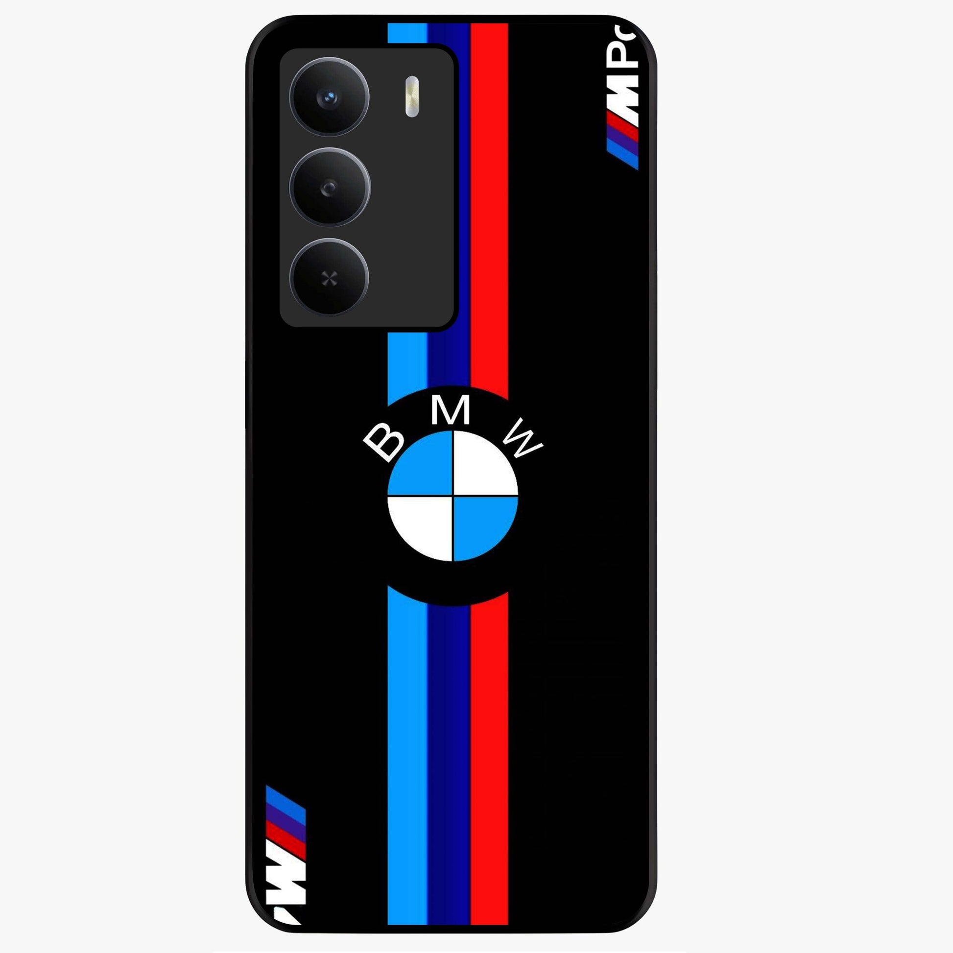 Turbo BMW Beast Glass Case showing flat back view with high performance sports car artwork and glossy glass finish.