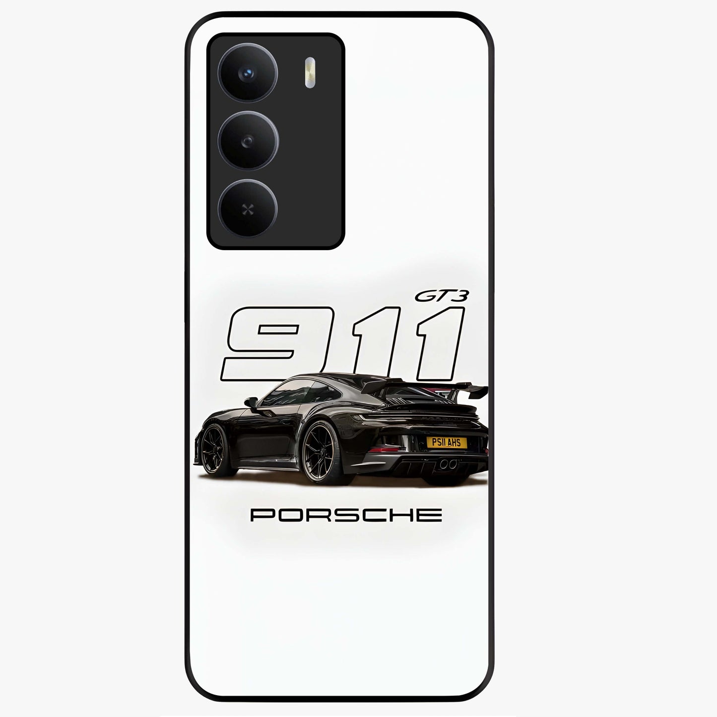 Turbo Legacy Icon Glass Case showing flat back view with iconic sports car inspired artwork and glossy glass finish.