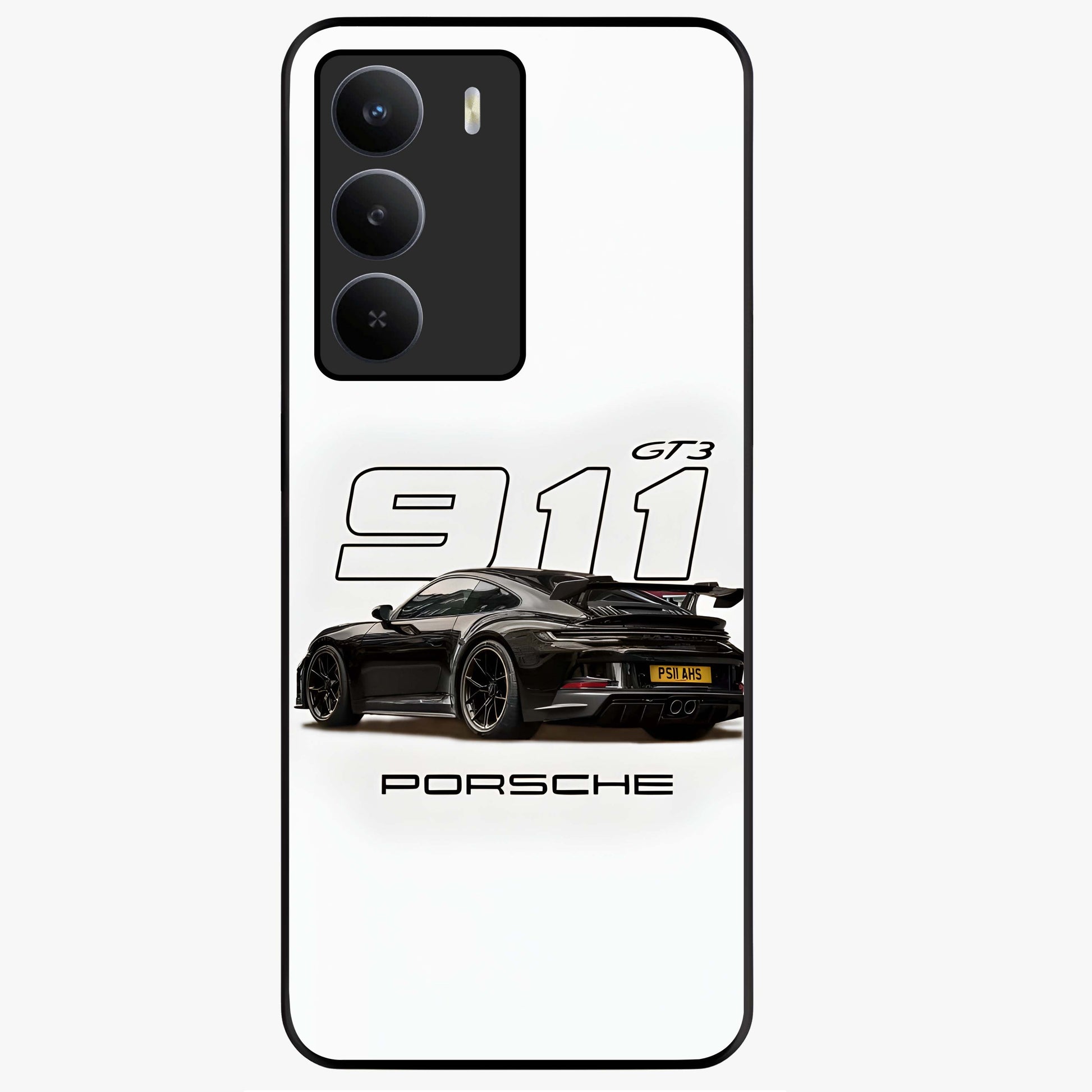 Turbo Legacy Icon Glass Case showing flat back view with iconic sports car inspired artwork and glossy glass finish.