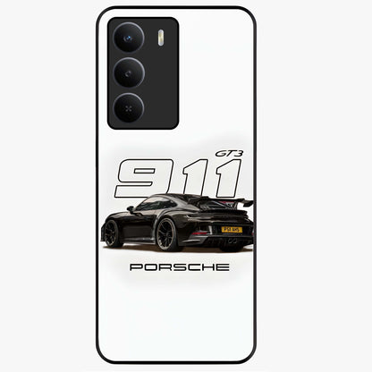 Turbo Legacy Icon Glass Case showing flat back view with iconic sports car inspired artwork and glossy glass finish.