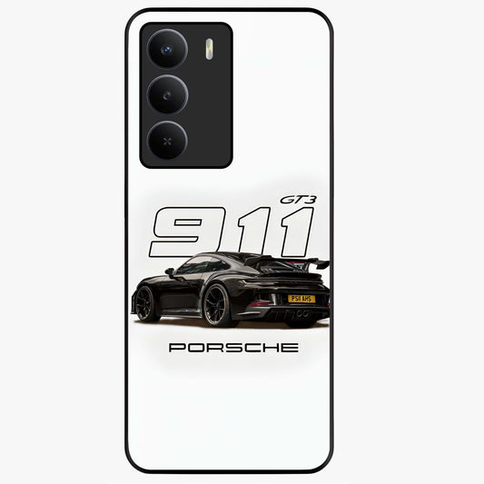 Turbo Legacy Icon Glass Case showing flat back view with iconic sports car inspired artwork and glossy glass finish.