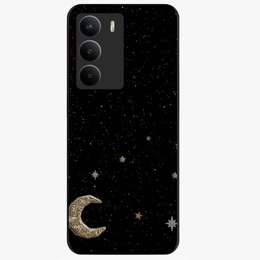 Twinkle Star With Half Moon Glass Case showing flat back view with star and half moon artwork and glossy glass finish.