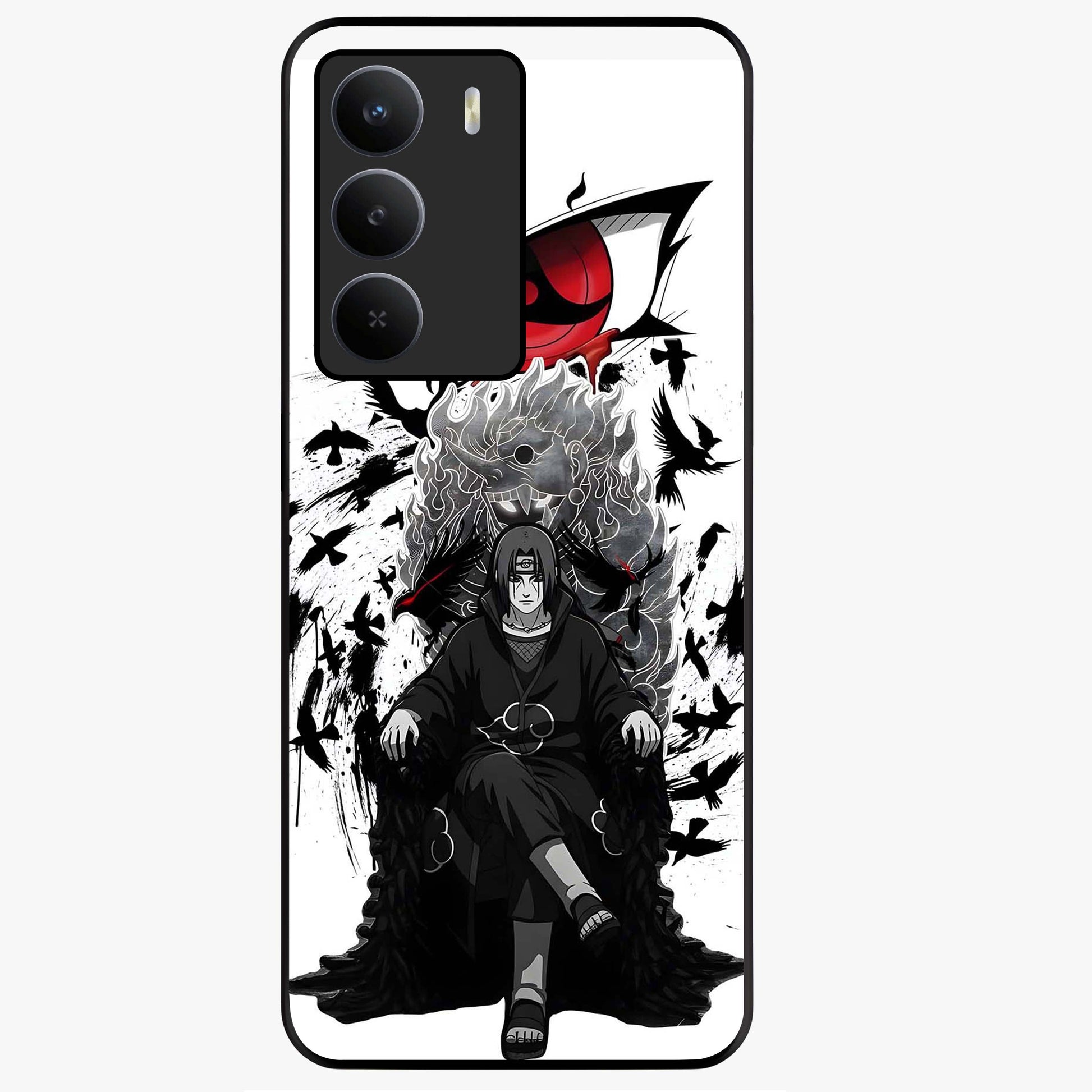 Uchiha Shadow Throne Glass Case showing flat back view with cosmic underwater themed artwork and glossy glass finish.