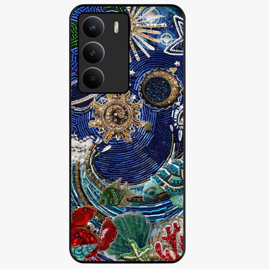Universe Underwater Spark Glass Case showing flat back view with cosmic underwater themed artwork and glossy glass finish.