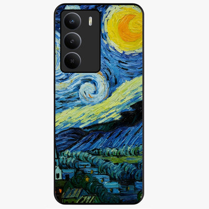 Van Gogh Art Glass Case showing flat back view with classic painterly artwork inspired by Van Gogh style and glossy glass finish.