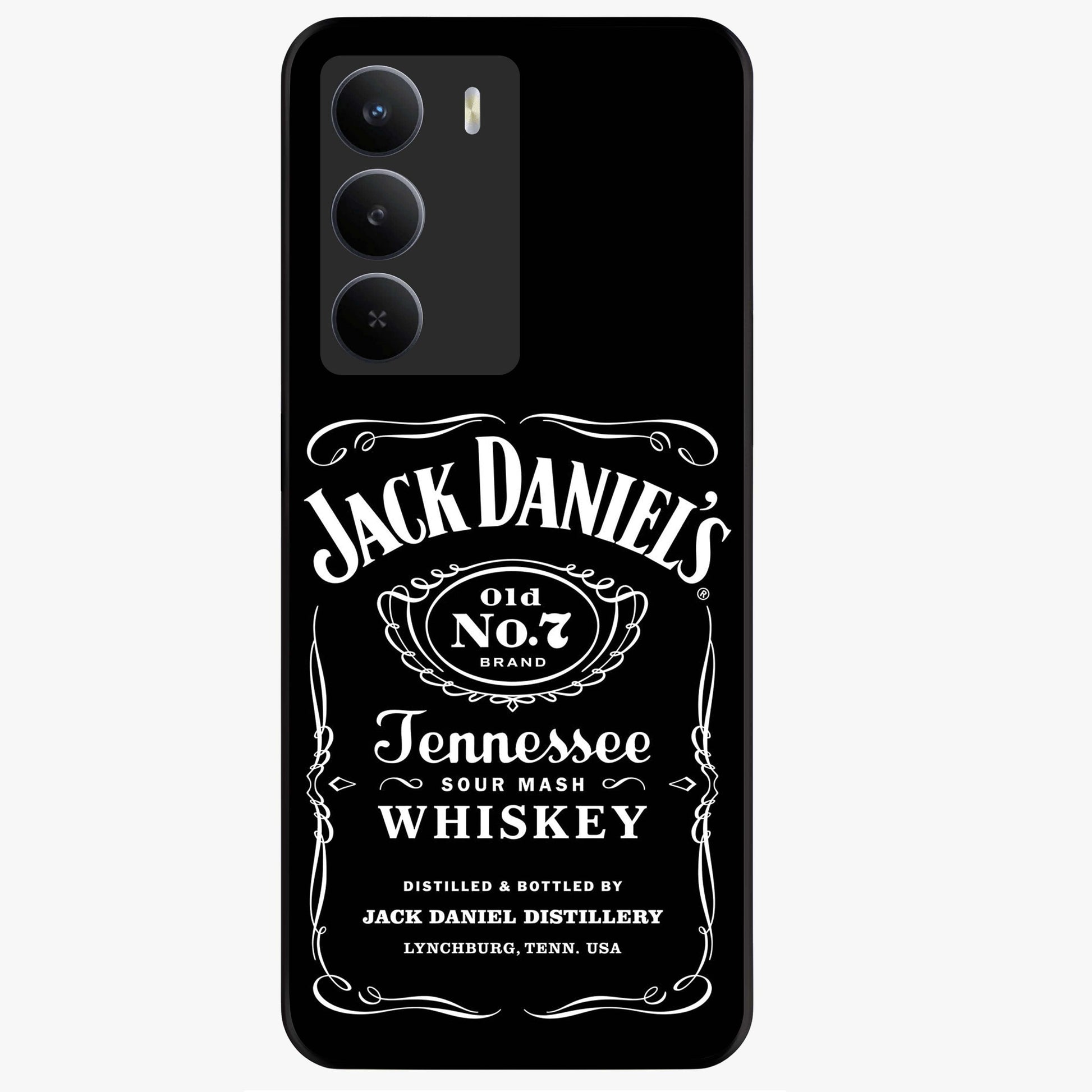 Vintage Whiskey Heritage Glass Case showing flat back view with classic whiskey inspired artwork and glossy glass finish.