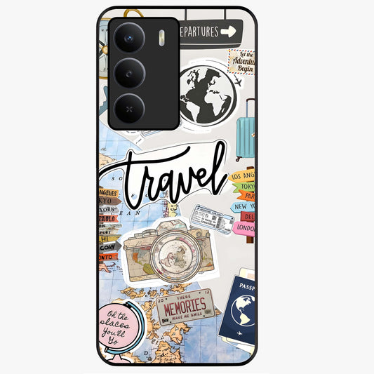 Wanderlust Journal Glass Case showing flat back view with travel inspired artwork and glossy glass finish.