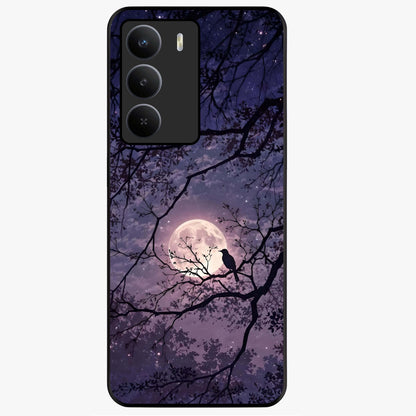 Whispering Moon Silence Glass Case showing flat back view with serene moon themed artwork and glossy glass finish.