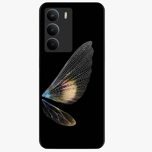 Whispers Of Wings Glass Case showing flat back view with graceful wing inspired artwork and glossy glass finish.