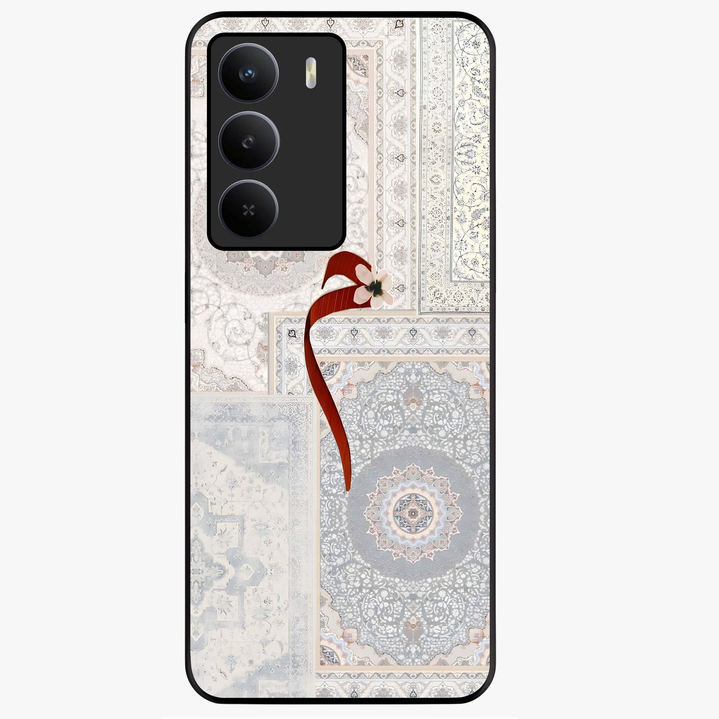 White Aesthetic Bow Glass Case showing flat back view with minimal bow artwork and glossy glass finish.