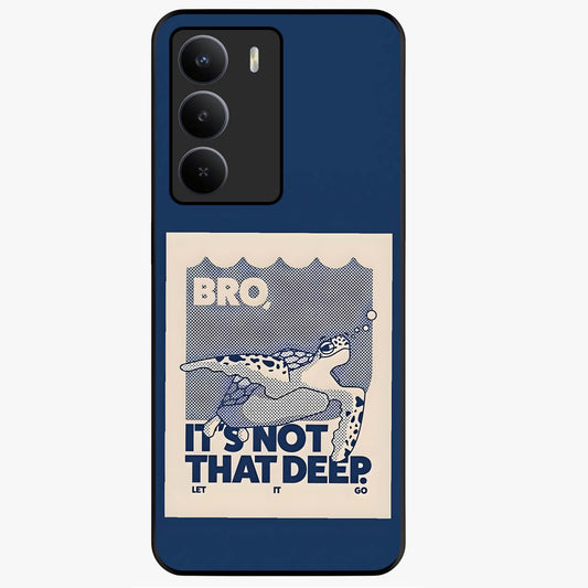 Worry Less Swim Glass Case showing flat back view with playful motivational artwork and glossy glass finish.