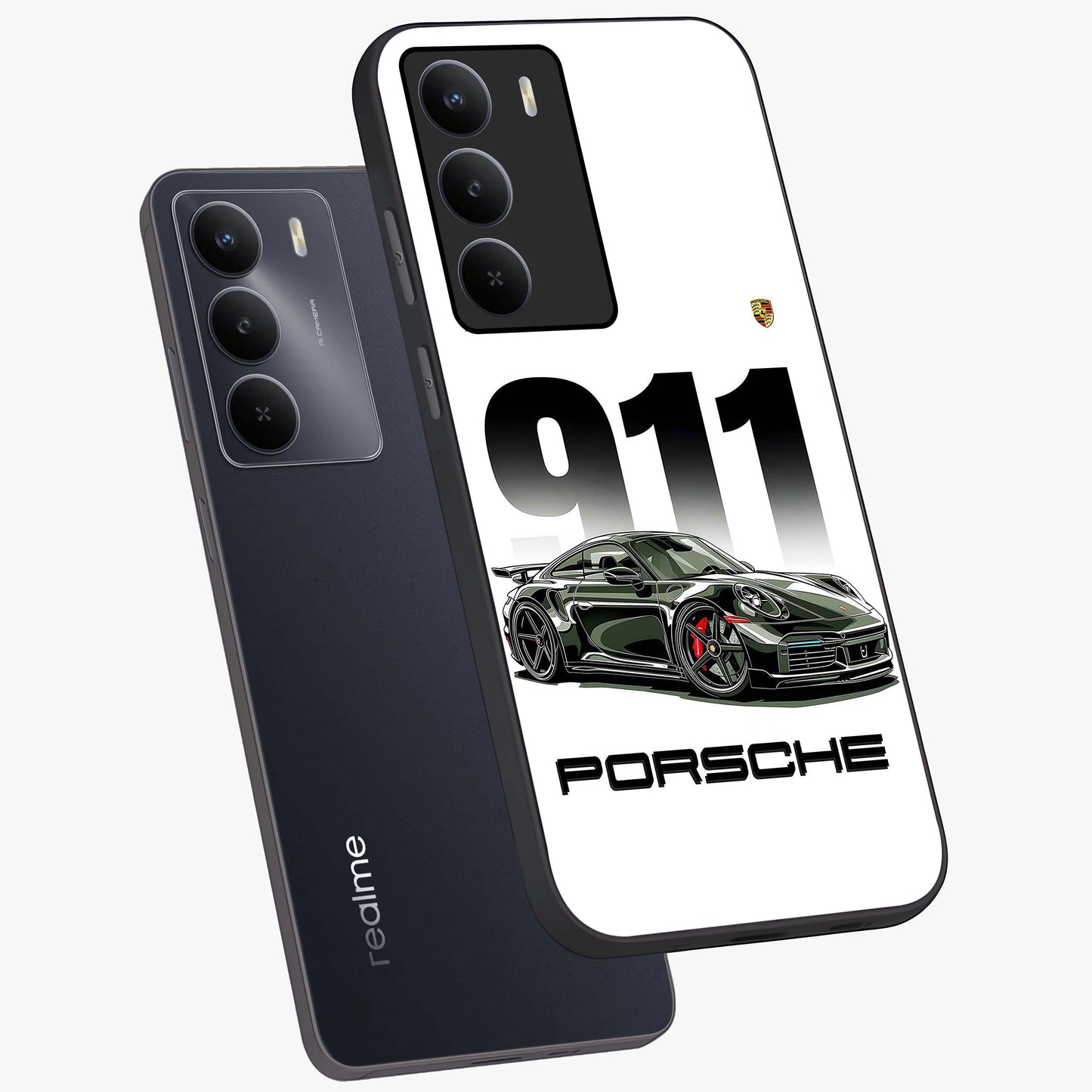 911 Turbo Dominance Glass Case displayed in premium angled mockup highlighting sporty car illustration and sleek glass surface.
