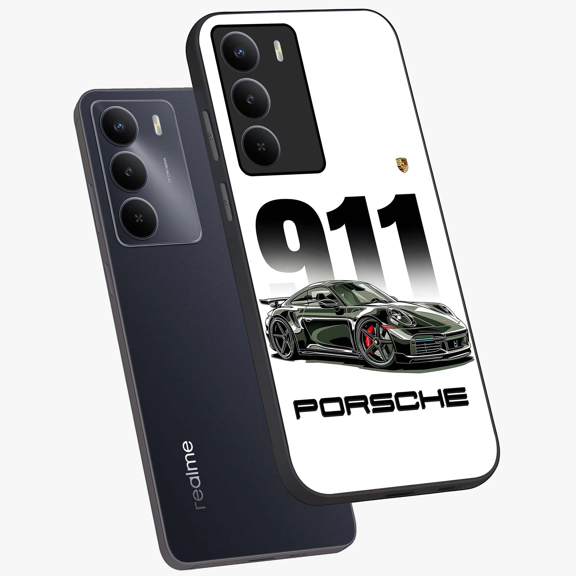 911 Turbo Dominance Glass Case displayed in premium angled mockup highlighting sporty car illustration and sleek glass surface.