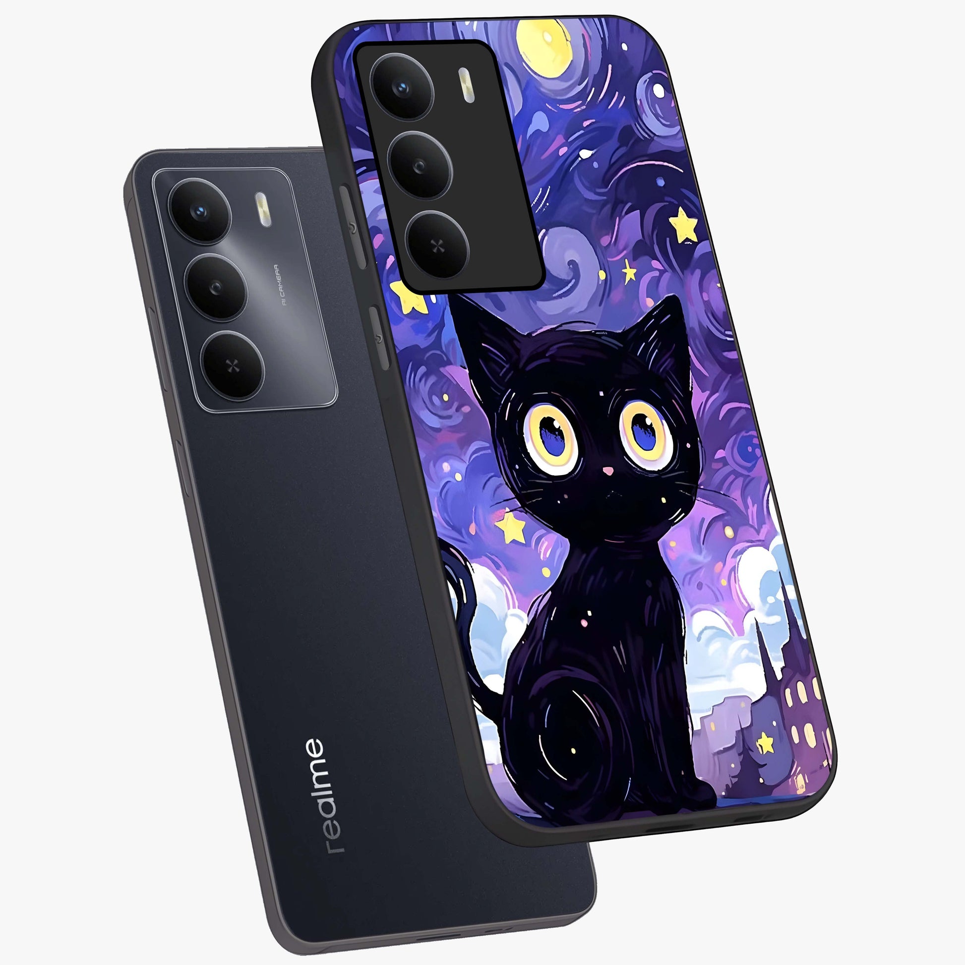 Abstract Cat Art Glass Case displayed in angled mockup highlighting modern abstract cat artwork and sleek glass surface.