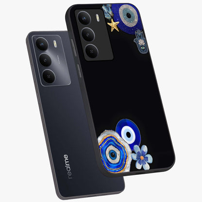 Aesthetic Blue Evil Eye Glass Case displayed in angled mockup highlighting blue evil eye symbol and spiritual aesthetic design.