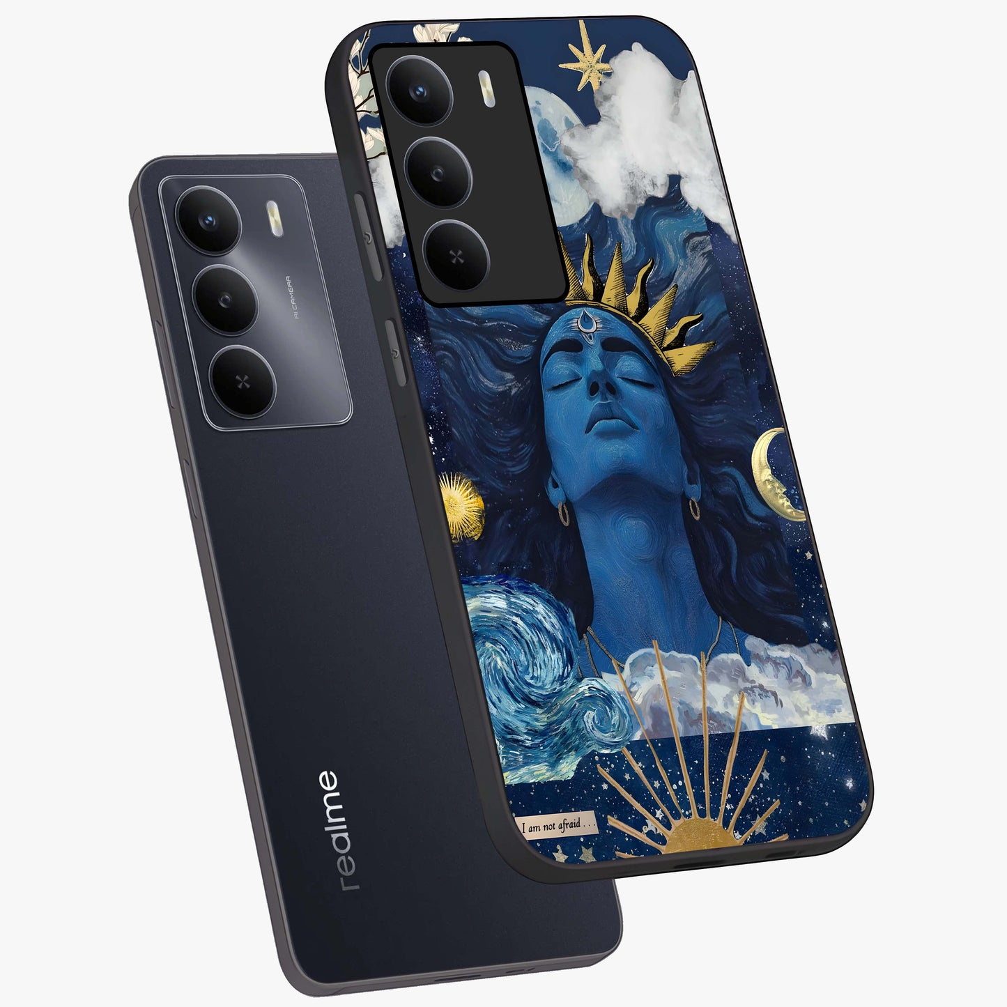 Aesthetic Lord Shiva Glass Case displayed in angled mockup highlighting spiritual Shiva illustration and sacred aesthetic design.