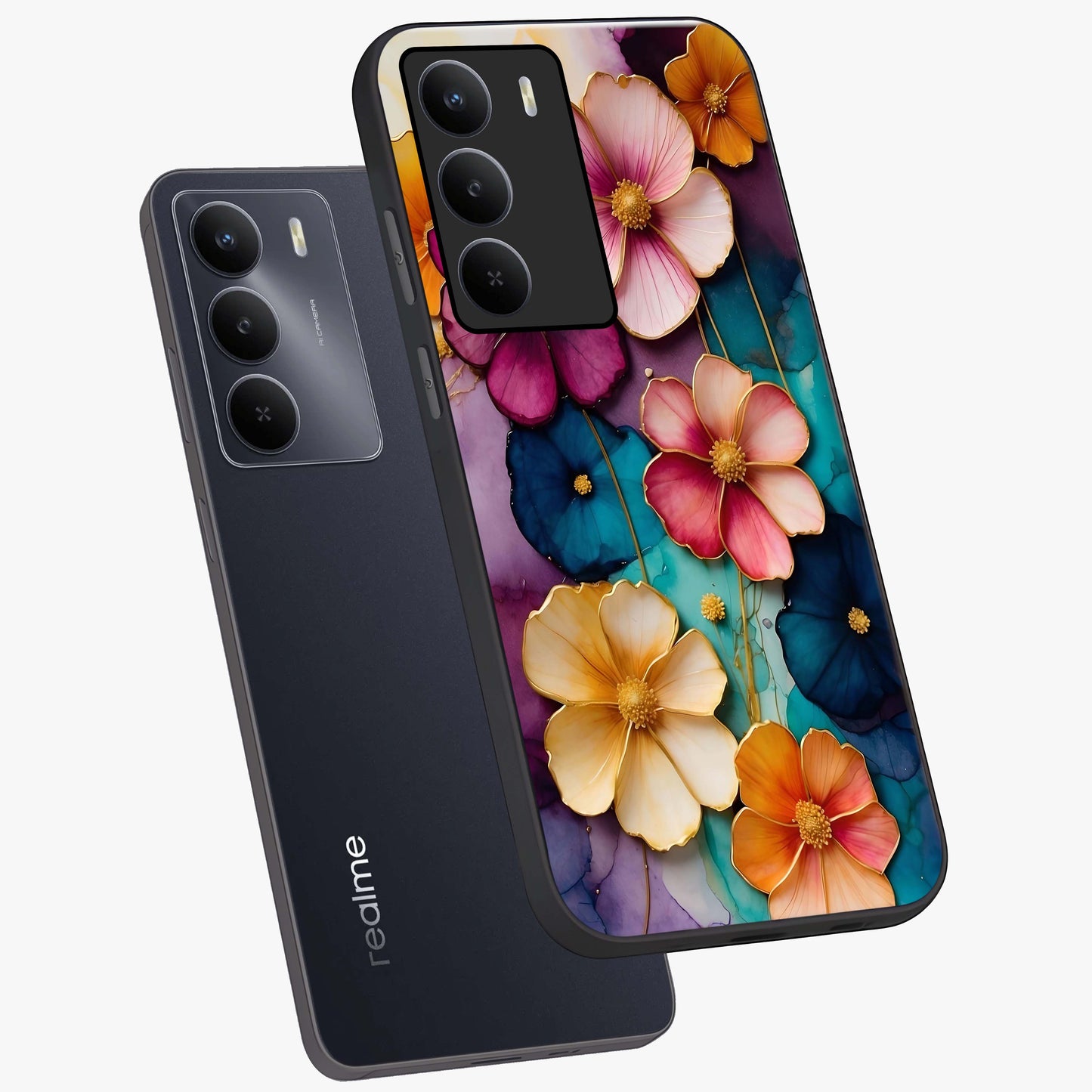 Artlyn Grace Flower Pattern Glass Case displayed in angled mockup highlighting delicate flower pattern design and smooth glass surface.