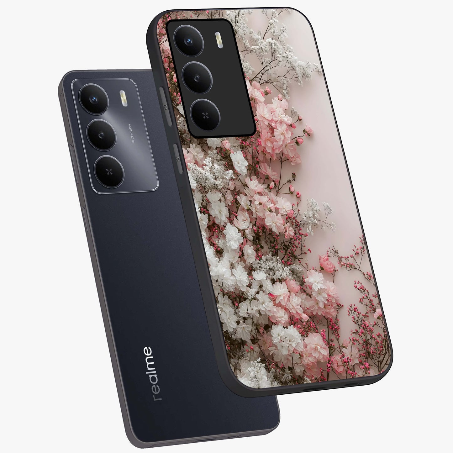 Blush Blossom Cloud Glass Case displayed in angled mockup highlighting soft cloud and blossom design with pastel aesthetic.